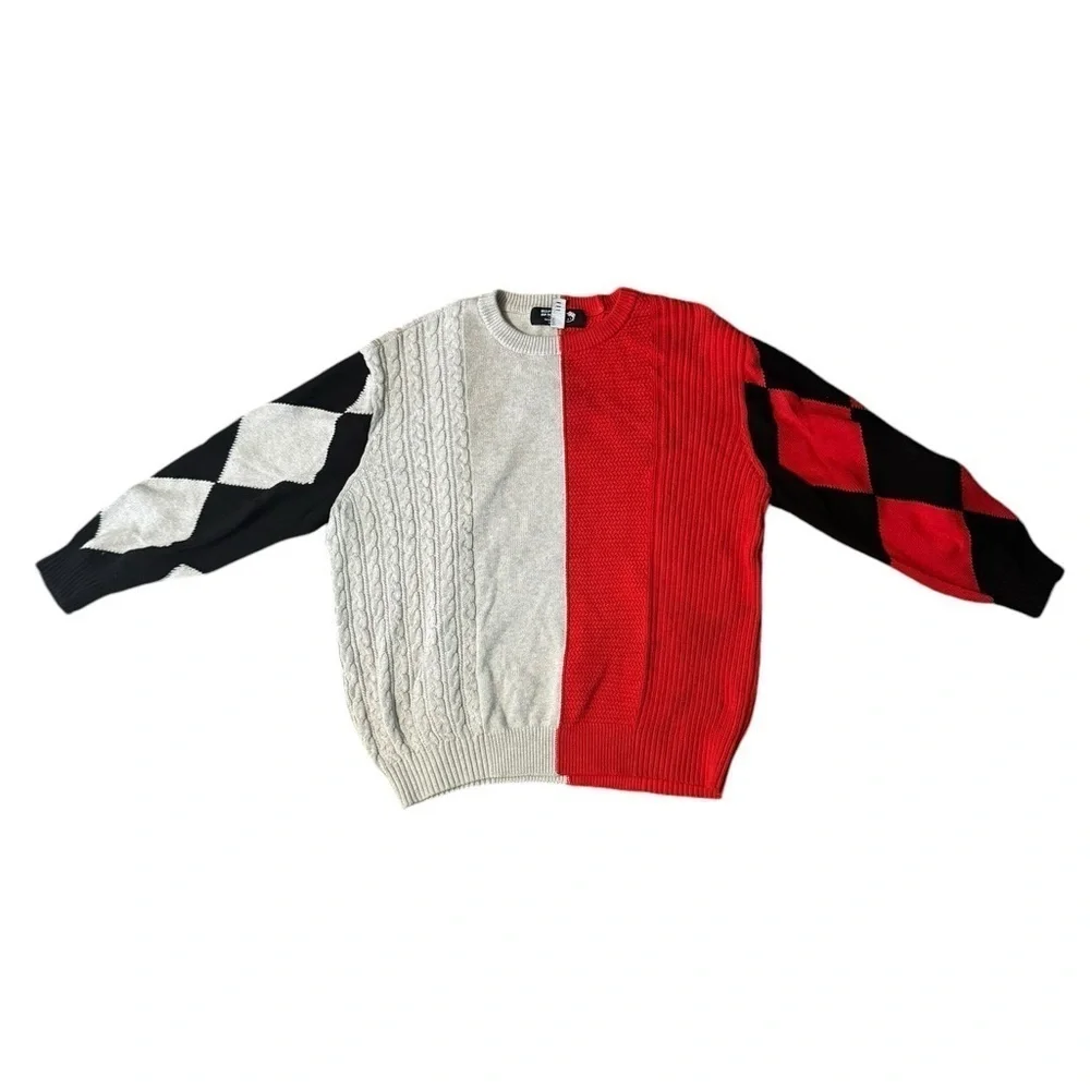Hello Kitty Forever 21 Cable Knit Sweater HTF Colorblock Women’s Sz L Men’s M